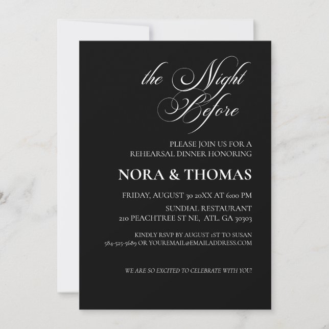 Convite The Night Before Rehearsal Dinner Invitation Black (Frente)