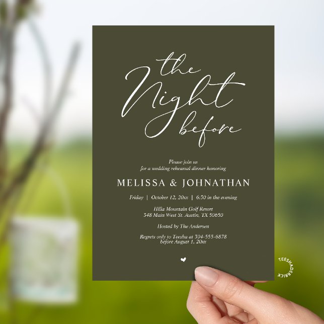 Convite The Night Before Romantic Wedding Rehearsal Dinner (The Night Before Romantic Wedding Rehearsal Dinner Invitation card in Olive green)