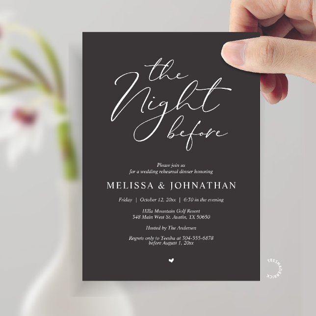 Convite The Night Before Romantic Wedding Rehearsal Dinner (The Night Before Romantic Wedding Rehearsal Dinner Invitation card in Charcoal Grey)