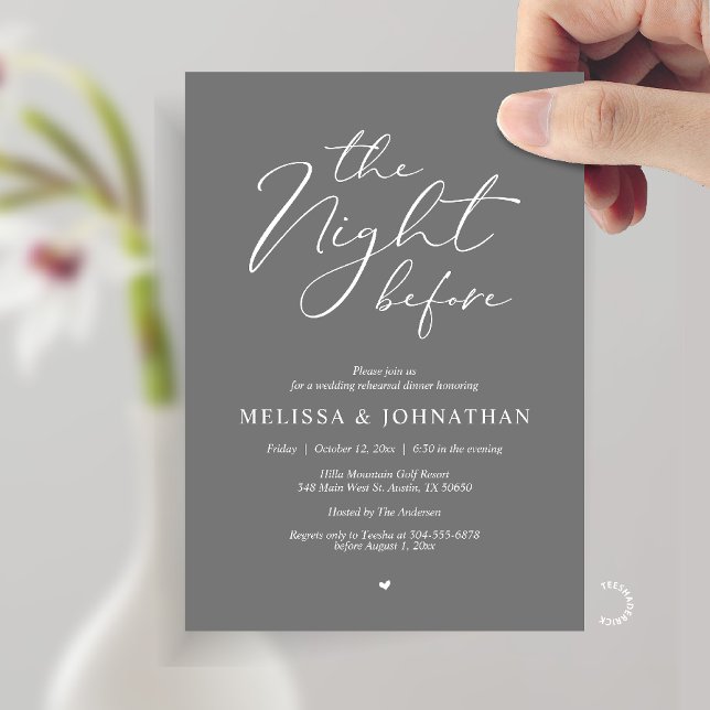 Convite The Night Before Romantic Wedding Rehearsal Dinner (The Night Before Romantic Wedding Rehearsal Dinner Invitation card in Dark Grey)