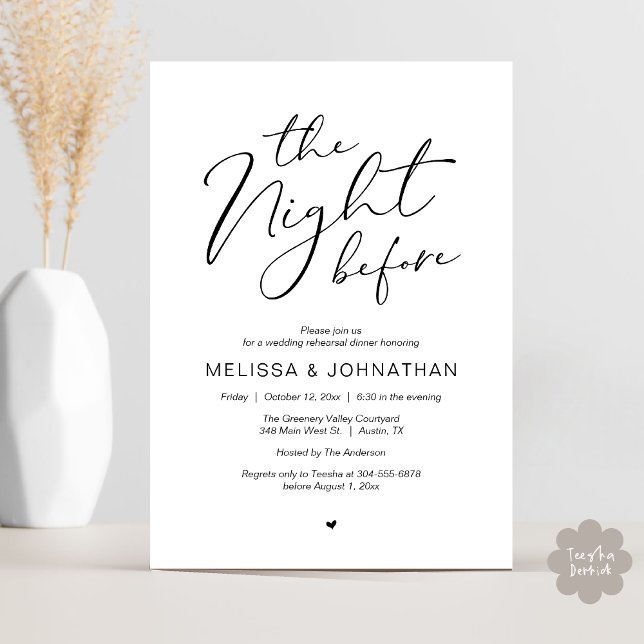 Convite The Night Before Romantic Wedding Rehearsal Party (The Night Before Romantic Modern Wedding Rehearsal Dinner Aesthetic Invites Card PDF Black White)