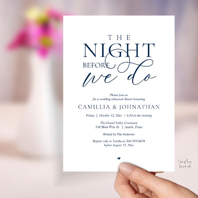 Convite “The Night Before We Do” Modern Rehearsal Dinner (“The Night Before We Do” Modern Classy Rehearsal Dinner Reception Invitation Card Navy Blue)