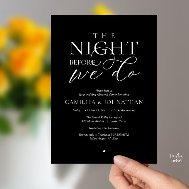 Convite “The Night Before We Do” Modern Rehearsal Dinner (“The Night Before We Do” Modern Classy Rehearsal Dinner Reception Invitation Card Black White)