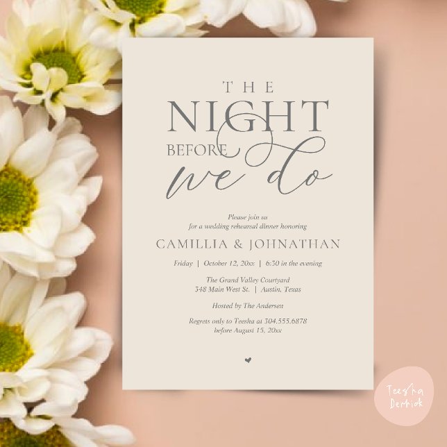 Convite “The Night Before We Do” Modern Rehearsal Dinner (“The Night Before We Do” Modern Classy Rehearsal Dinner Reception Invitation Card Cream Grey)