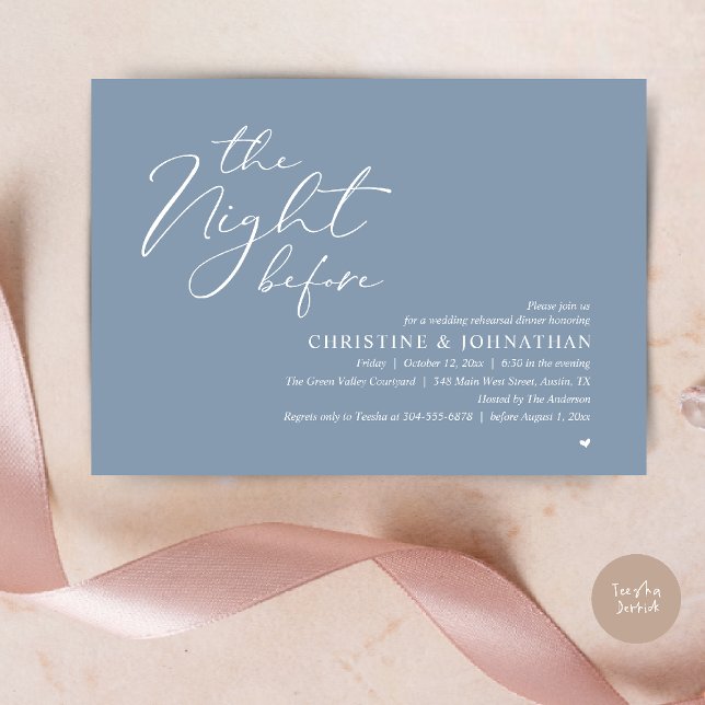 Convite The Night Before Wedding Rehearsal Romantic Dinner (The Night Before Wedding Rehearsal Romantic Dinner Invitation Card in Dusty Blue)