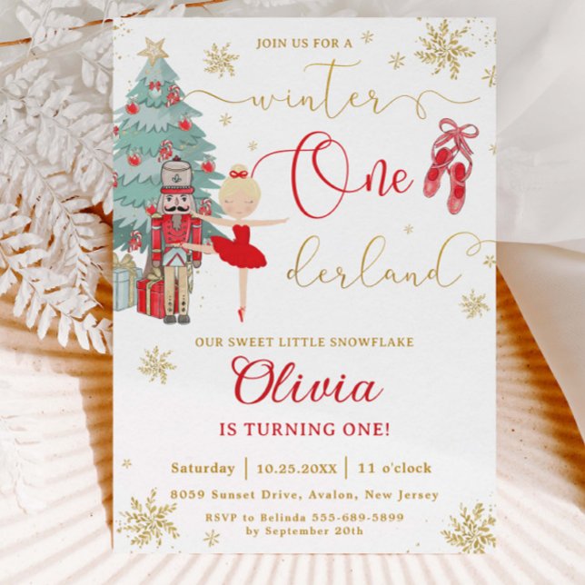 Convite The Nutcracker Winter Onederland 1st Birthday Red (Criador carregado)