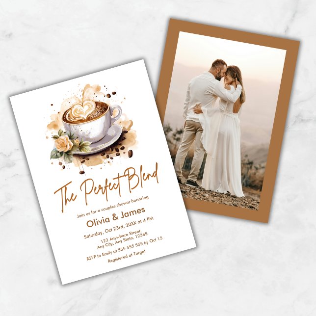 Convite The Perfect Blend Photo Wedding Couples Shower (The Perfect Blend Coffee Photo Wedding Couples Shower Invitation )
