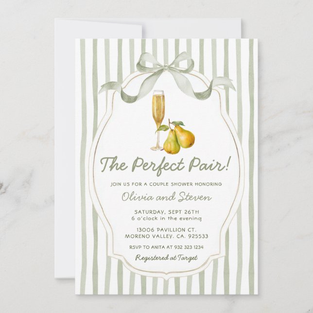 Convite The Perfect Pair Couples Shower Pear Invitation (Frente)