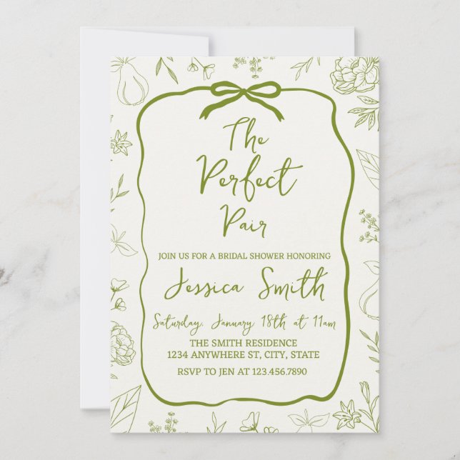 Convite The Perfect Pair Green Bridal Shower Invitation (Frente)