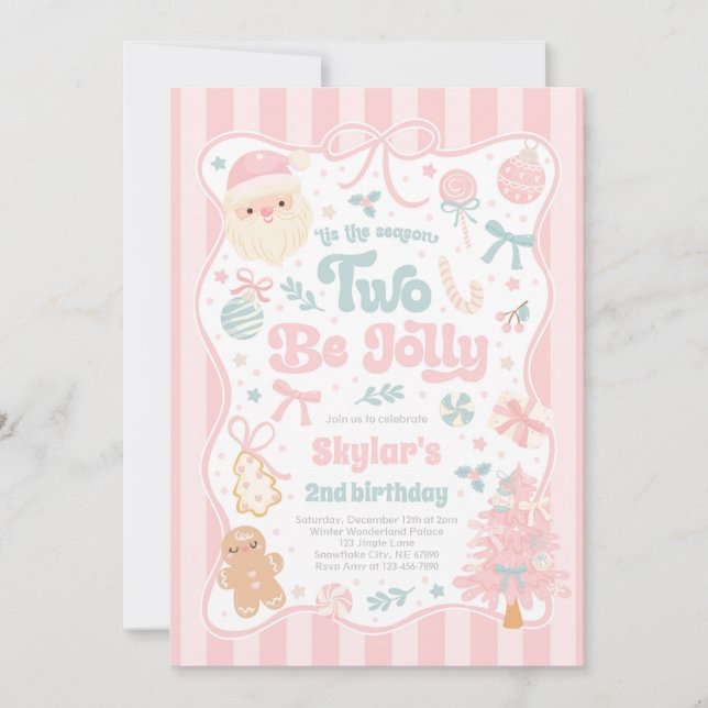 Convite The Season Two Be Jolly Christmas Bow 2nd Birthday (Frente)