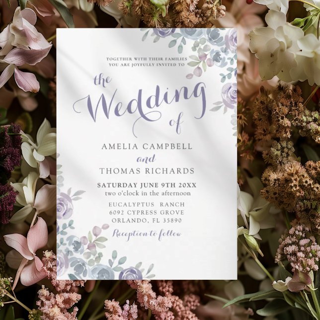 Convite The Wedding Of Purple & Blue Floral Wedding Invita (Criador carregado)