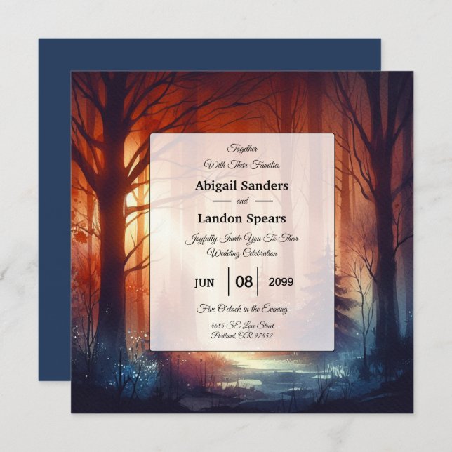 Convite The Woodland Spell of Falling Leaves Wedding (Frente/Verso)