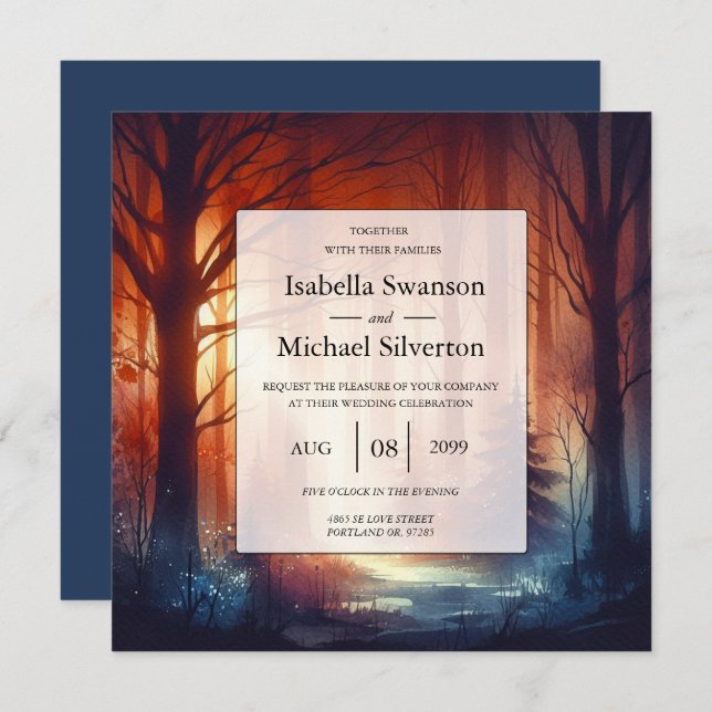 Convite The Woodland Spell of Falling Leaves Wedding (Frente/Verso)