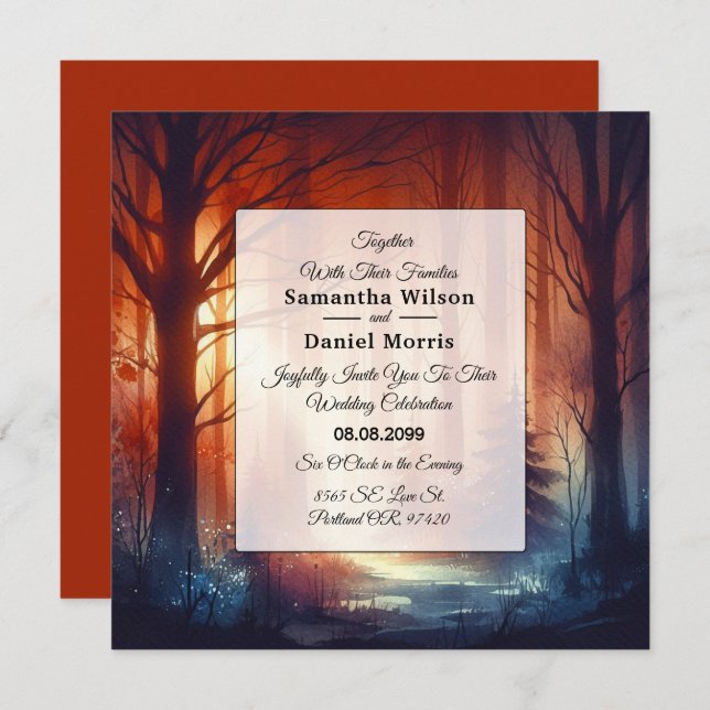 Convite The Woodland Spell of Falling Leaves Wedding (Frente/Verso)
