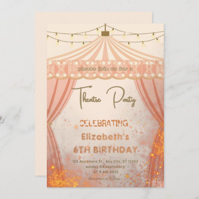 Convite Theatre Marquee Party Invitation – Birthday invite (Frente/Verso)