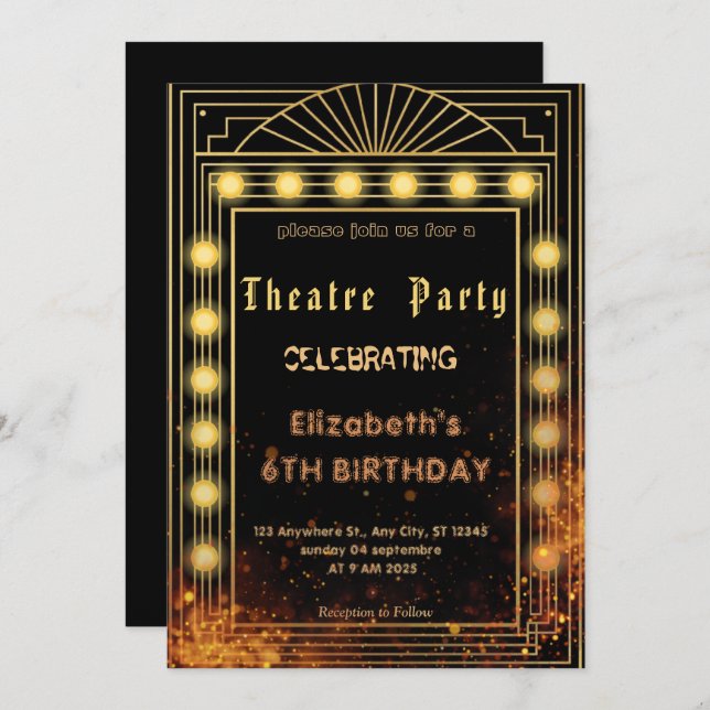 Convite Theatre Marquee Party Invitation – Birthday invite (Frente/Verso)