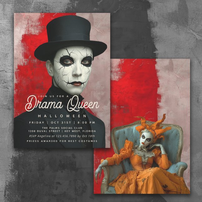 Convite Theatrical Drama Queen Halloween Party (Invitation available in both printed and instant download digital formats.)