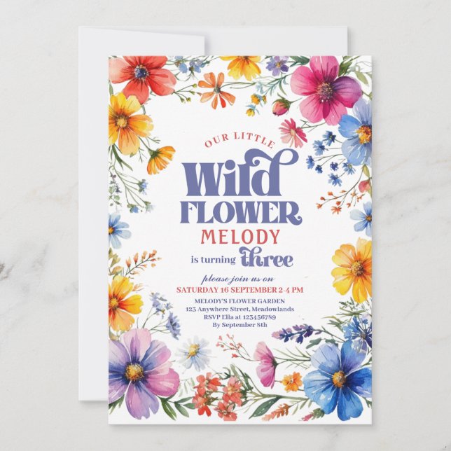 Convite Thee year old Wildflower 3rd birthday Invitation (Frente)