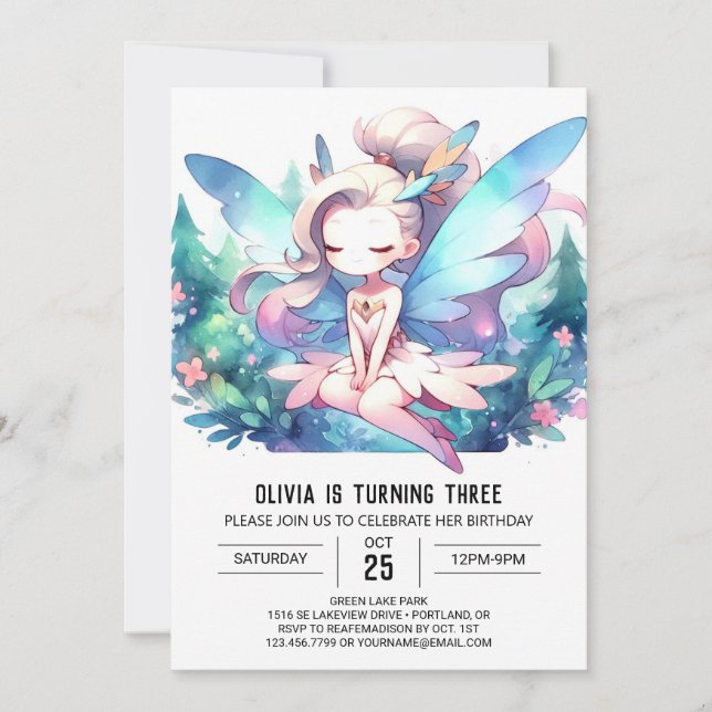 Convite Theme Adorable Fairy Birthday (Frente)