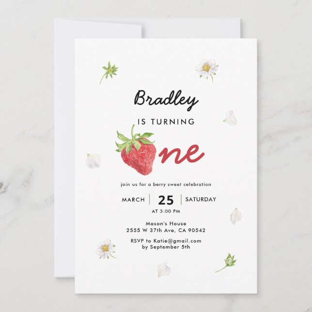 Convite Theme Berry Primeiro Aniversário (Frente)