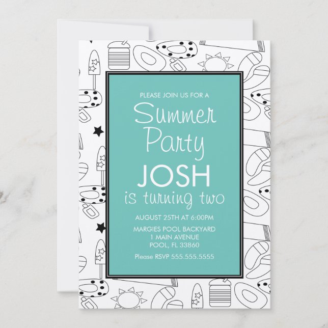 Convite Theme Doodle Festa de aniversário Kraft Inv (Frente)