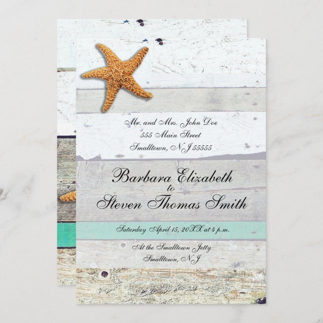Convite Theme Starfish Rustic Casamento (Frente/Verso)