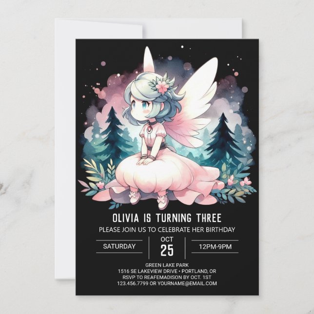 Convite Theme Watercolor Fairy Birthday (Frente)