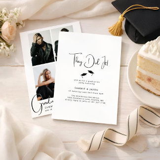 Convite They Did It! 4 Photo Collage Graduation Party