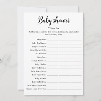 Convite Think Fast Baby Shower Game, Baby Shower Printable
