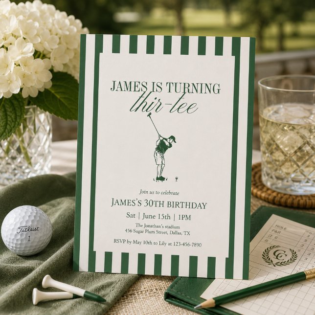 Convite Thir-Tee Golfe Aniversário de 30 anos Faixa Verde (Criador carregado)