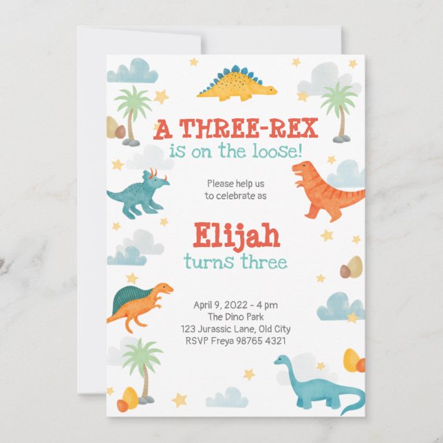 Convite Third Birthday Party Dinosaurs invitation (Frente)