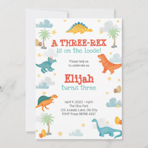 Convite Third Birthday Party Dinosaurs invitation