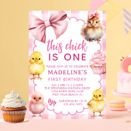 Convite This Chick Is One Pink Chicken 1st Birthday Party