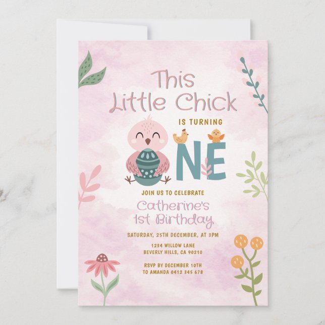 Convite This Little Chicks is turning ONE Easter Birthday (Frente)