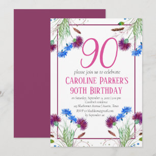 Convite Thiste Scottish 90 Birthday Purple Floral