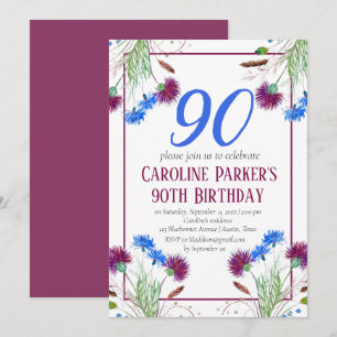 Convite Thiste Scottish 90 Birthday Purple Floral