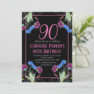 Convite Thiste Scottish 90 Birthday Purple Floral