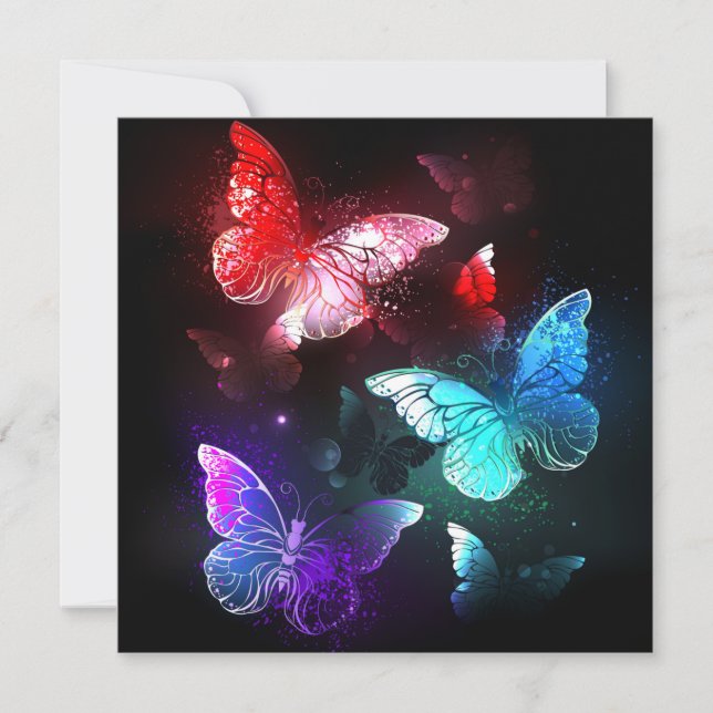 Convite Three Glowing Butterflies on night background (Frente)