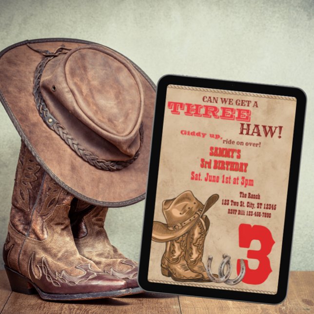 Convite Three Haw, Western 3rd Birthday (Criador carregado)