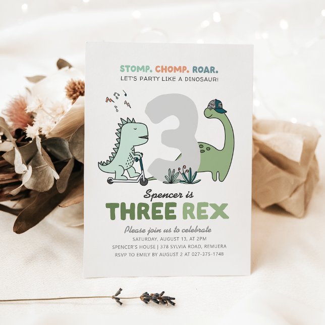 Convite Three Rex Birthday Party Invitation (Criador carregado)