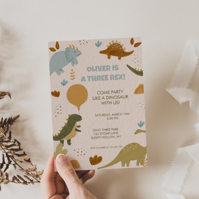 Convite Three Rex Dinosaur 3rd Boy Birthday Invitation (Criador carregado)