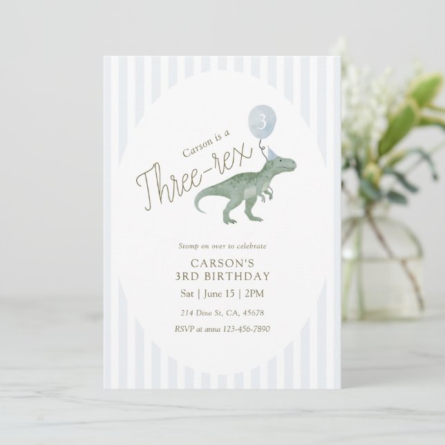 Convite Three Rex Dinosaur Third Birthday Invitation (Em pé/Frente)