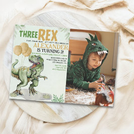Convite Three Rex - Funny Birthday 3rd Boy Dinosaur