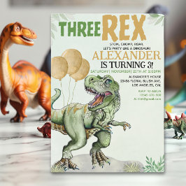 Convite Three Rex - Funny Birthday 3rd Boy Dinosaur