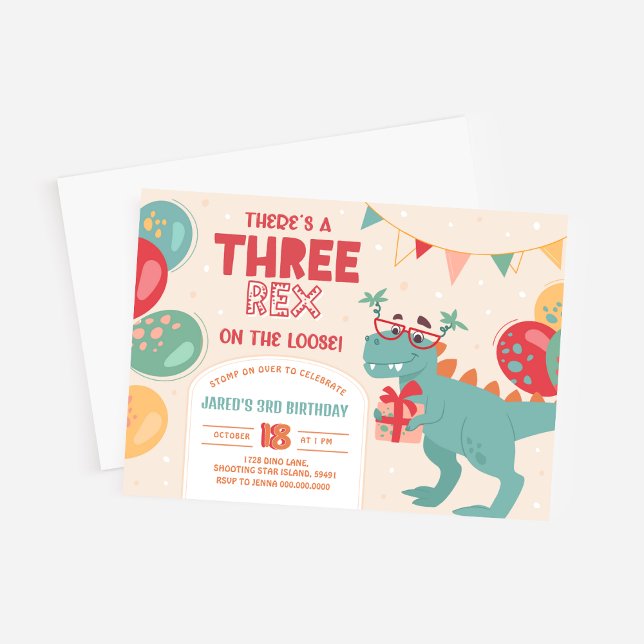Convite Three Rex Invitation Boy. Dinosaur 3rd Birthday (Three Rex Invitation Boy. Dinosaur 3rd Birthday
)