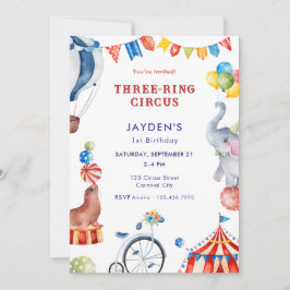 Convite Three Ring Circus 1st Birthday Carnival Animal