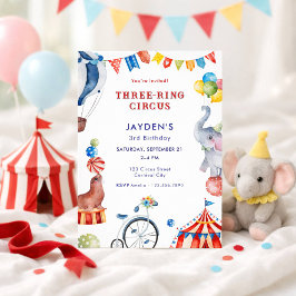 Convite Three Ring Circus 3rd Birthday Carnival Animal