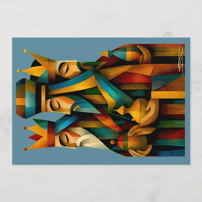 Convite Three Wise Men Abstract Nativity Art (Frente)