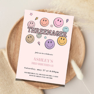 Convite Threenager Birthday Invitation, 3rd Birthday