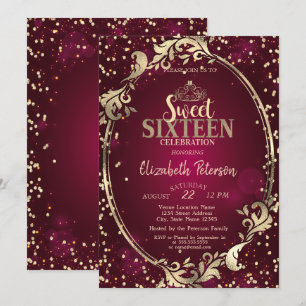Convite Tiara Armação Dourada, Diamantes Festa Sweet 16 Bu